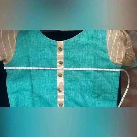 Kurti/Anarkali teal/tan with exquisite detail - Picture 12 of 12